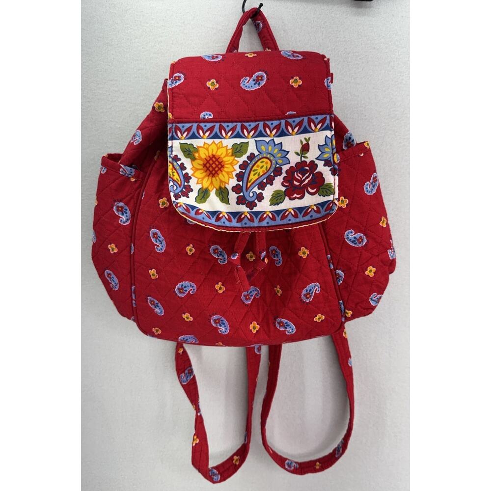 VTG Quilted Floral Backpack Red Paisley Cottagecore Boho Retro Bag